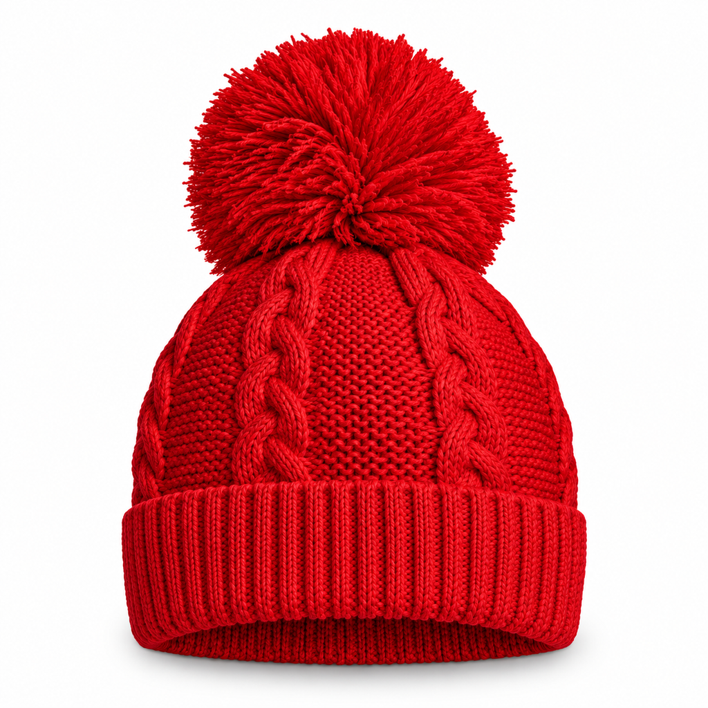 Baby Cable Knit Pom Pom Hat – 100% Recycled Yarn, 0–12 Months