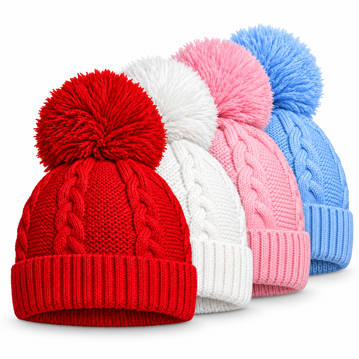 Baby Cable Knit Pom Pom Hat – 100% Recycled Yarn, 0–12 Months