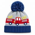 Fire Engine Chunky Knit Bobble Hat – 1–2 Years