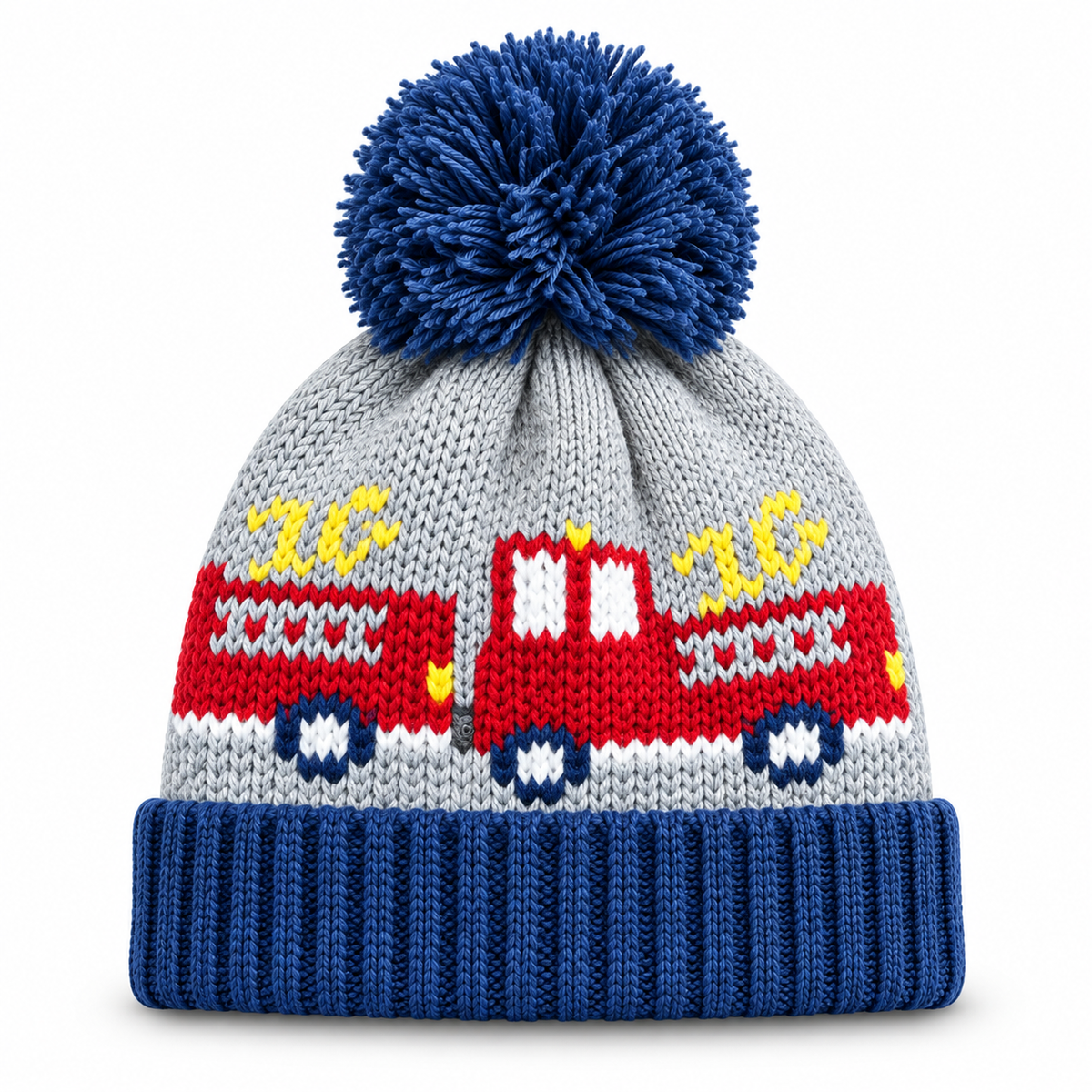 Fire Engine Chunky Knit Bobble Hat – 1–2 Years