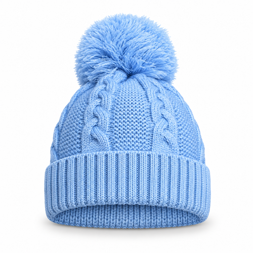 Baby Cable Knit Pom Pom Hat – 100% Recycled Yarn, 0–12 Months