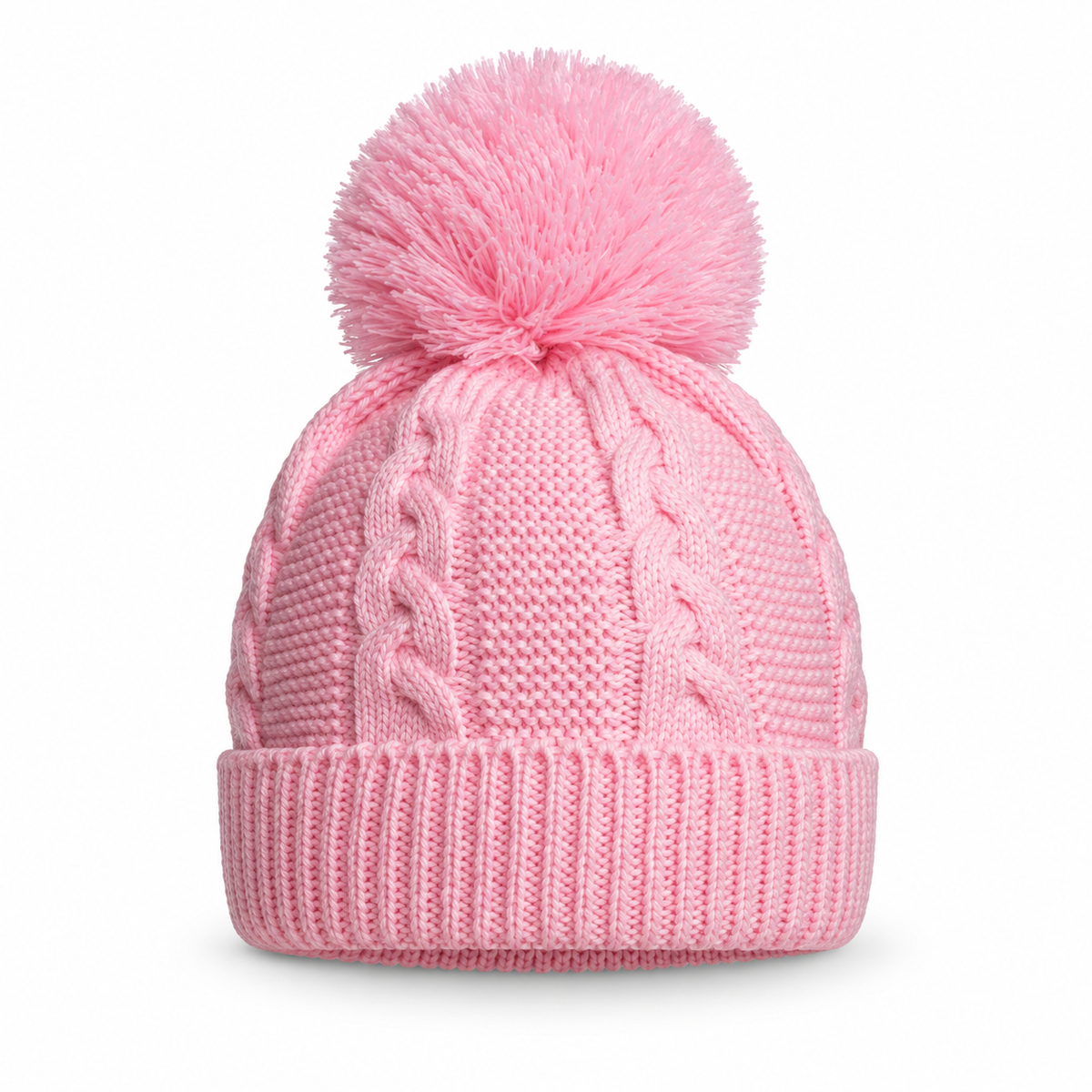 Baby Cable Knit Pom Pom Hat – 100% Recycled Yarn, 0–12 Months
