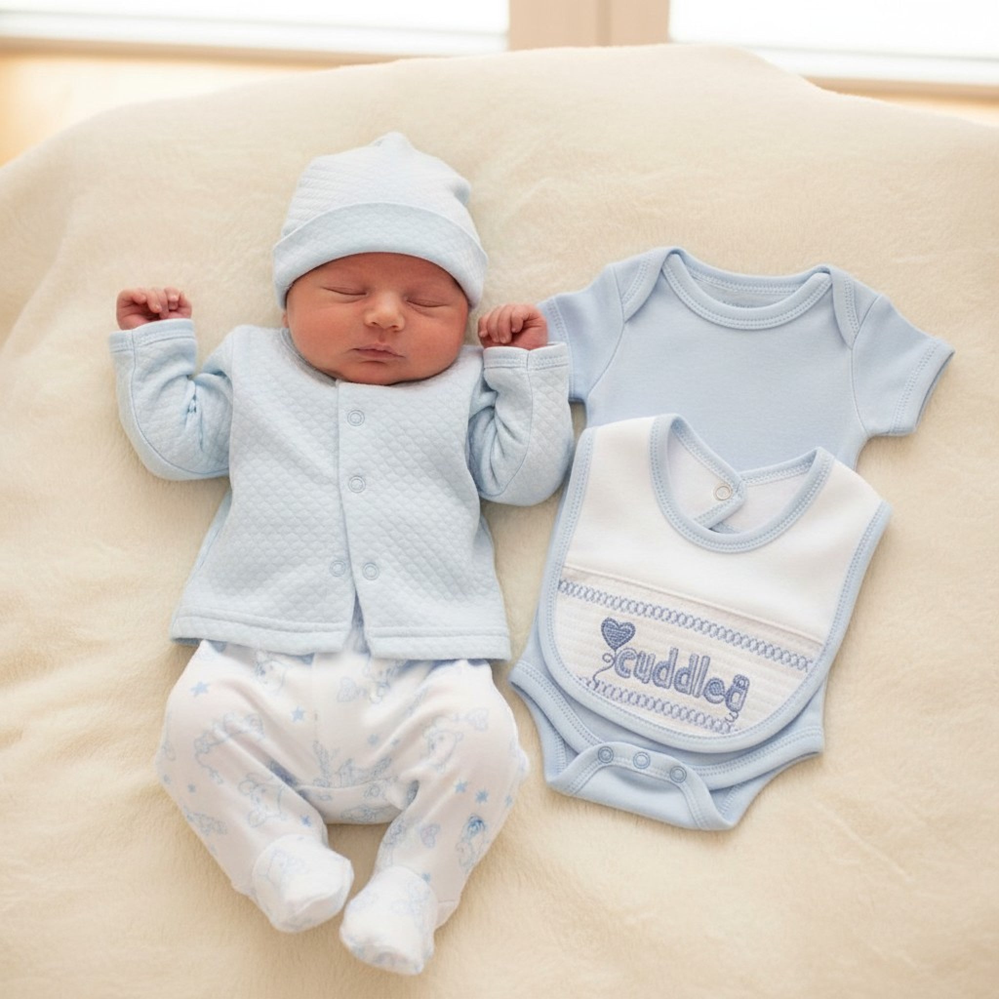 Cuddles 5-Piece Premature Set – Sky Blue/White