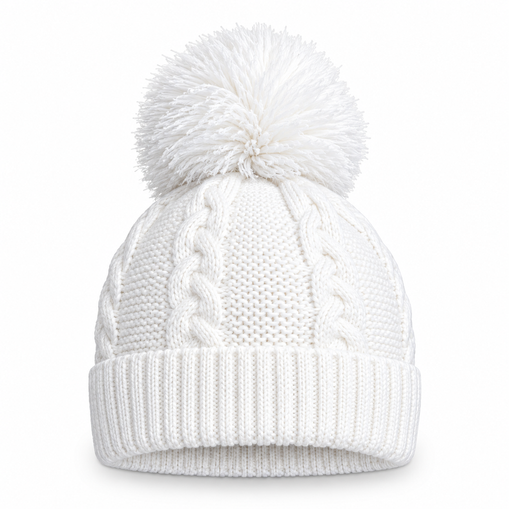 Baby Cable Knit Pom Pom Hat – 100% Recycled Yarn, 0–12 Months