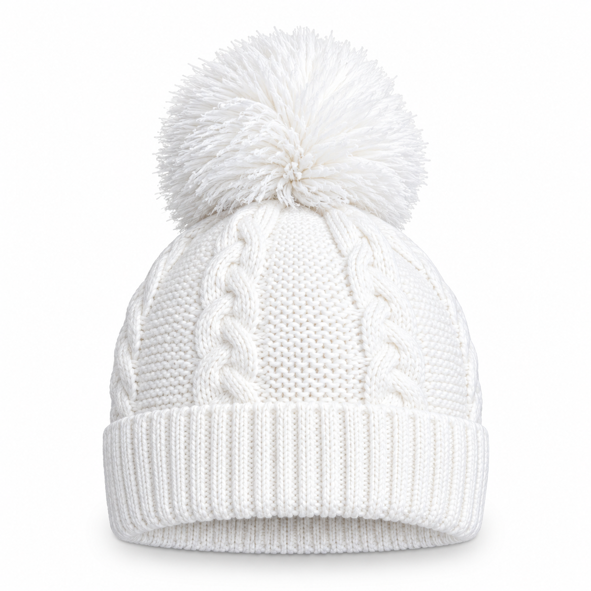 Baby Cable Knit Pom Pom Hat – 100% Recycled Yarn, 0–12 Months