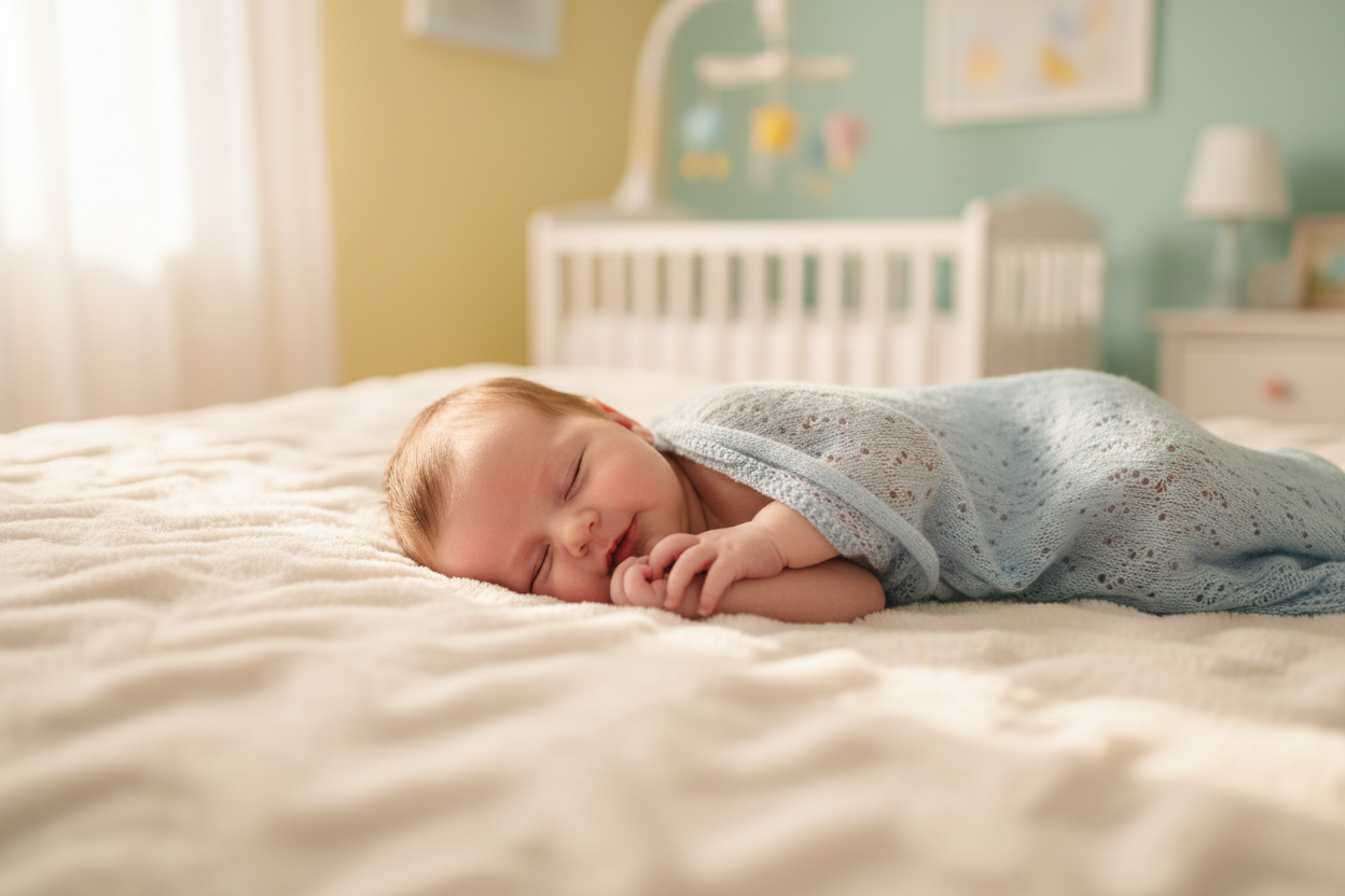 baby sleeping on soft blanket