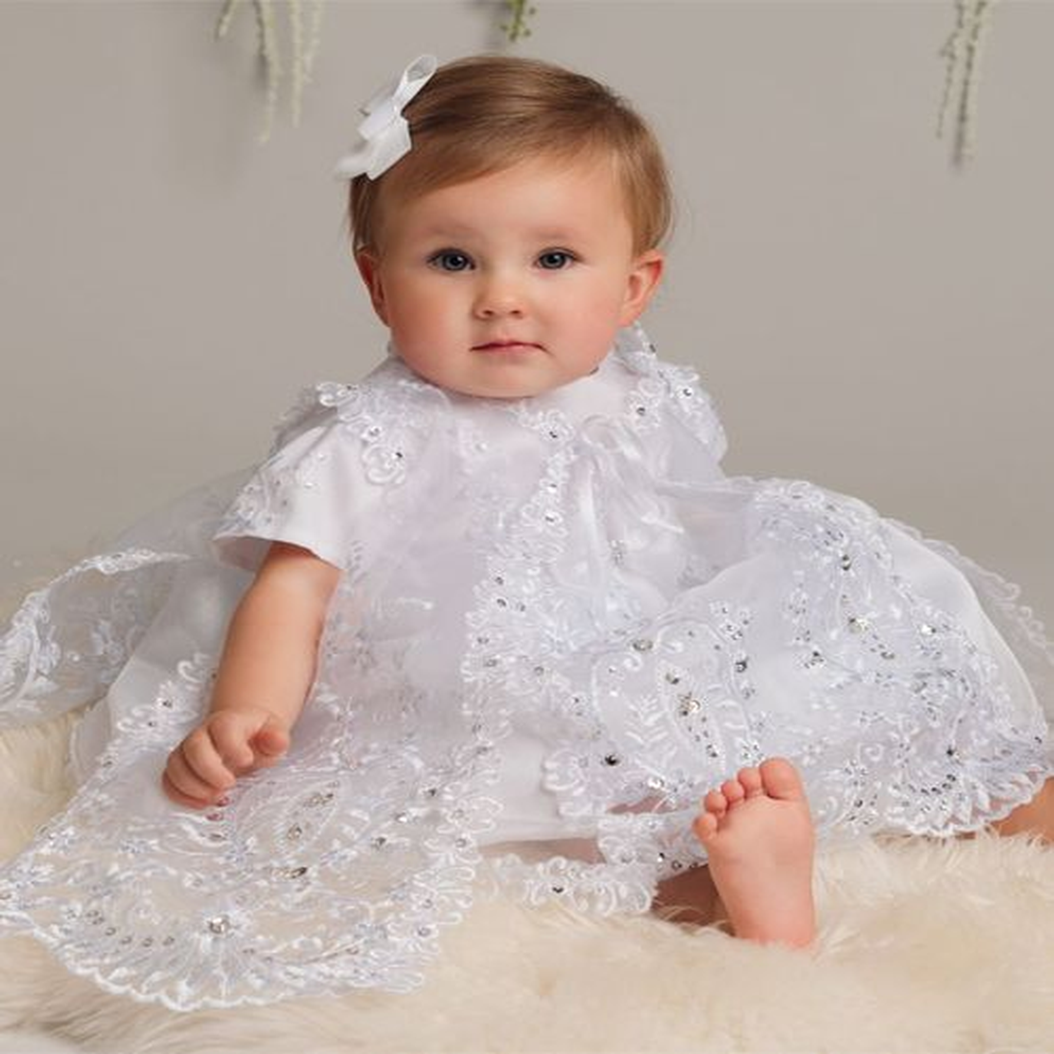 White sequined baby dress set