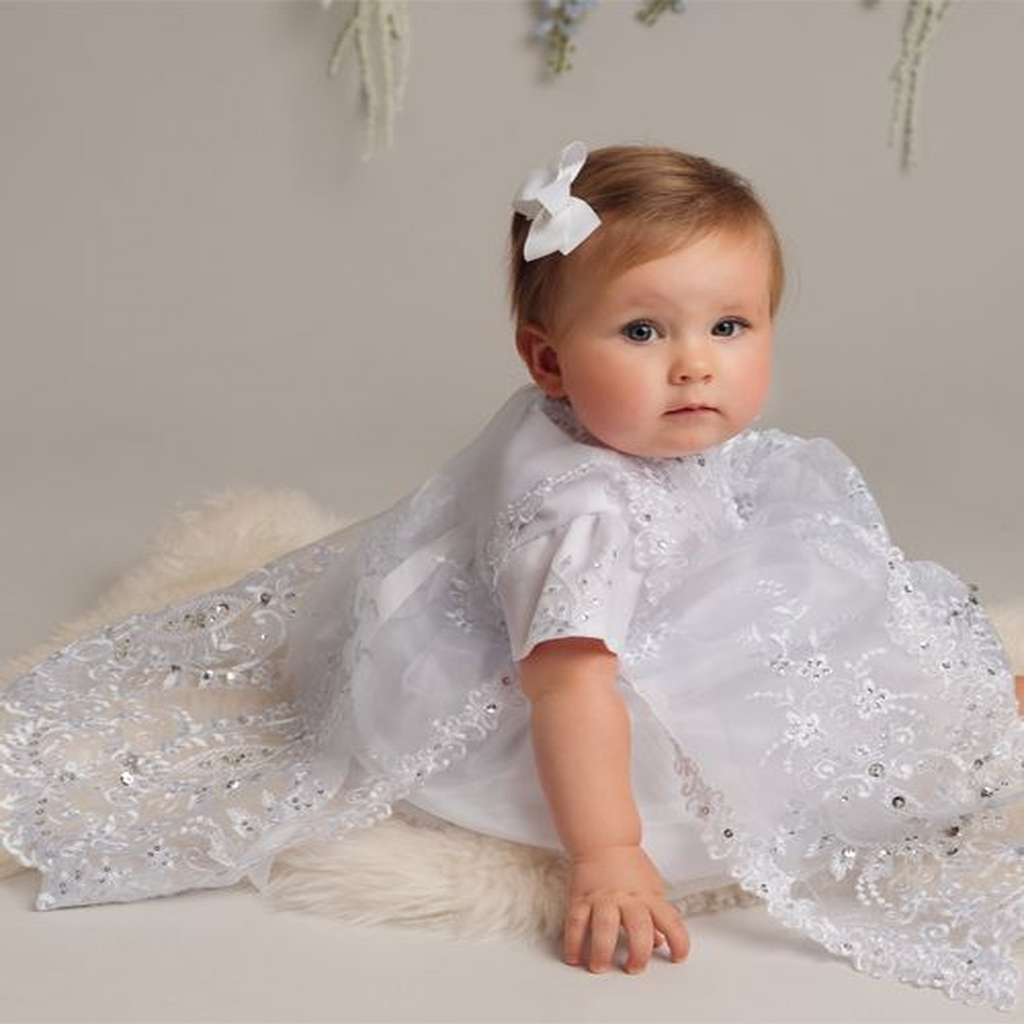 White sequined baby dress set
