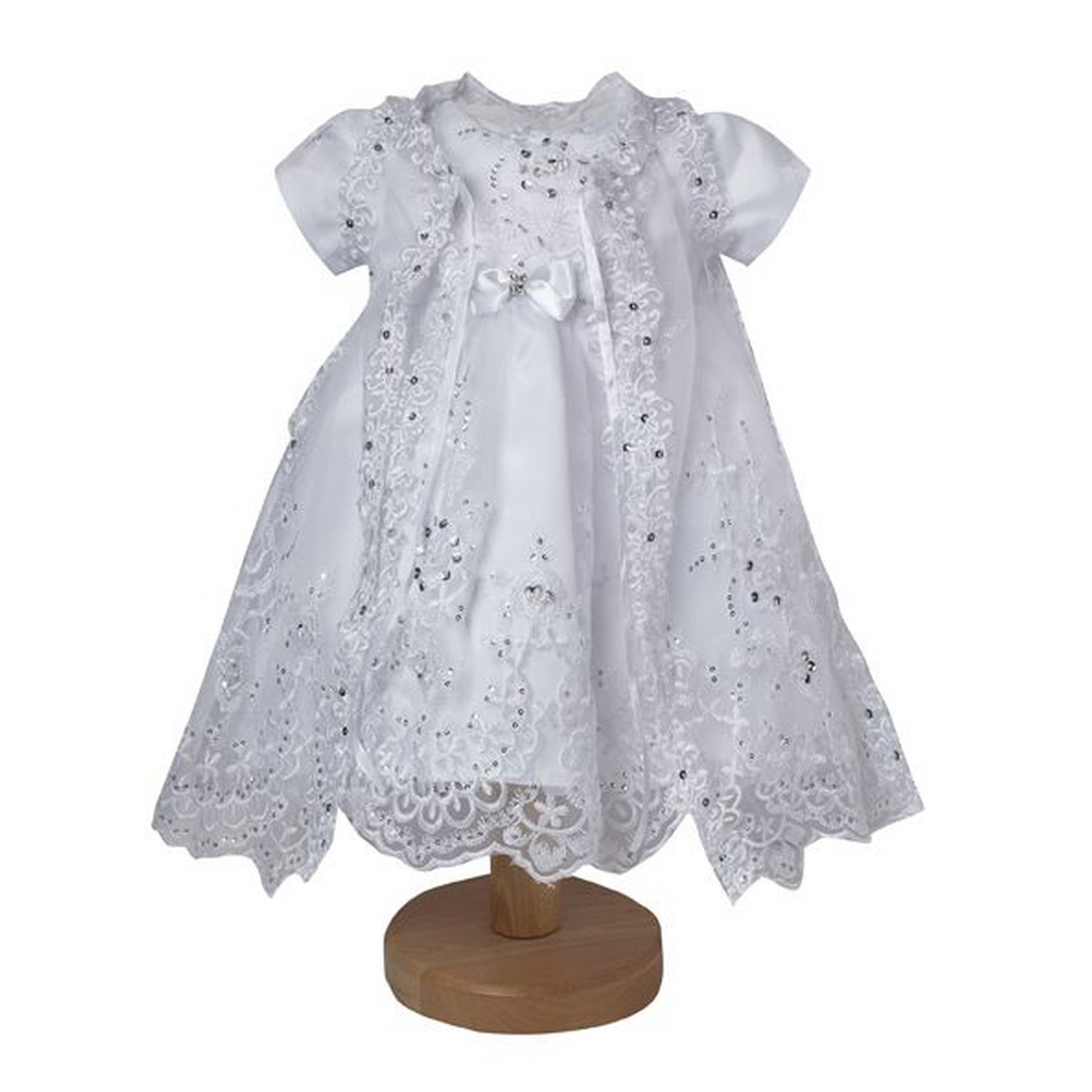 White sequined baby dress set