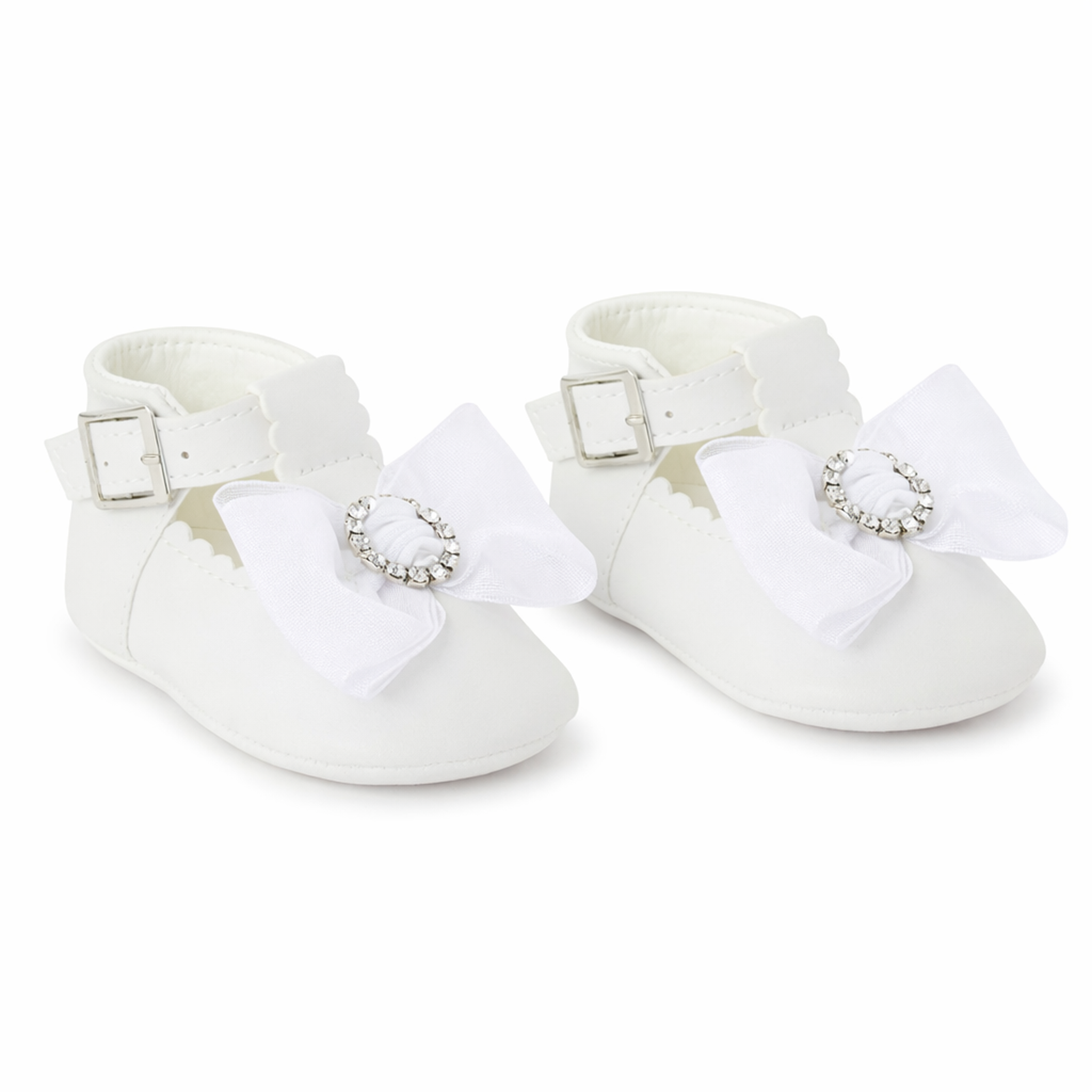 White Christening Shoes With Bow and Diamante