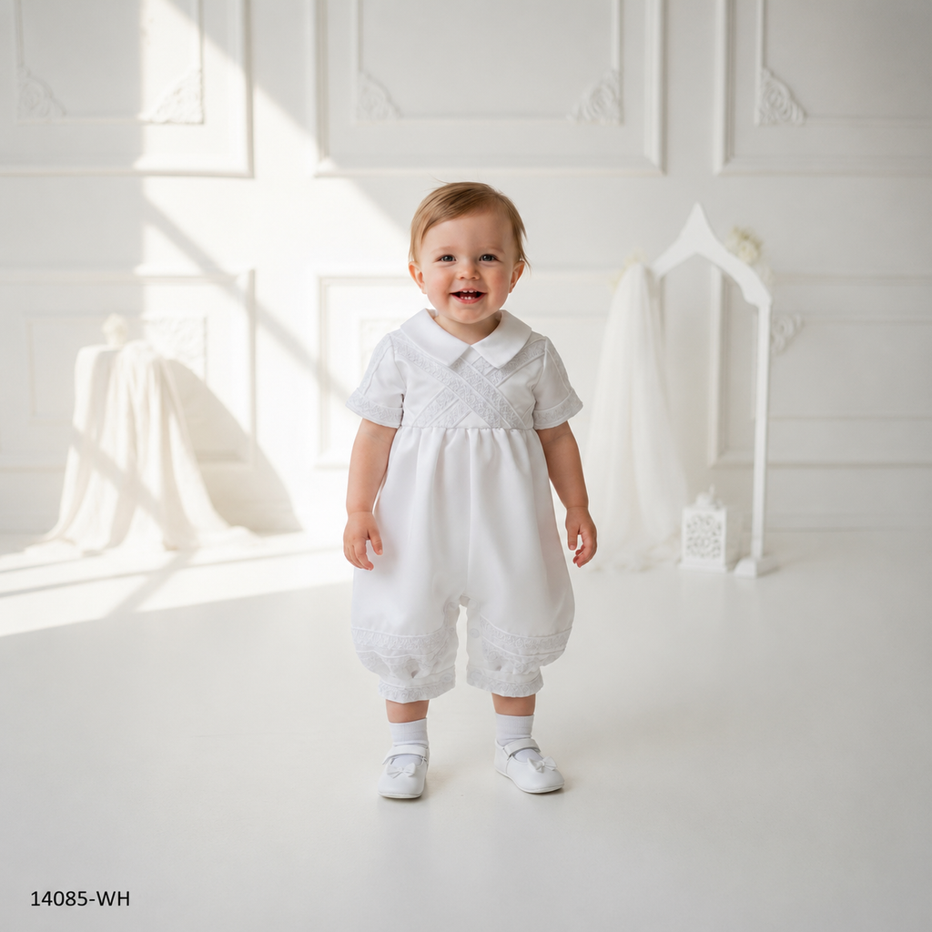 White Christening romper
